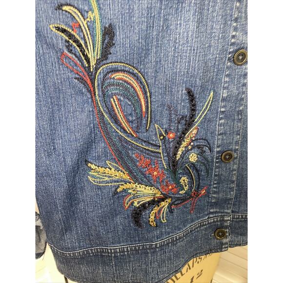 Marsh Landing Women’s Jean Jacket Denim Embroidery Sequins Beading Size Large - Picture 7 of 8